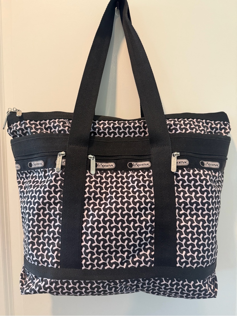 LeSportsac Black and White Geometric Pattern Tote